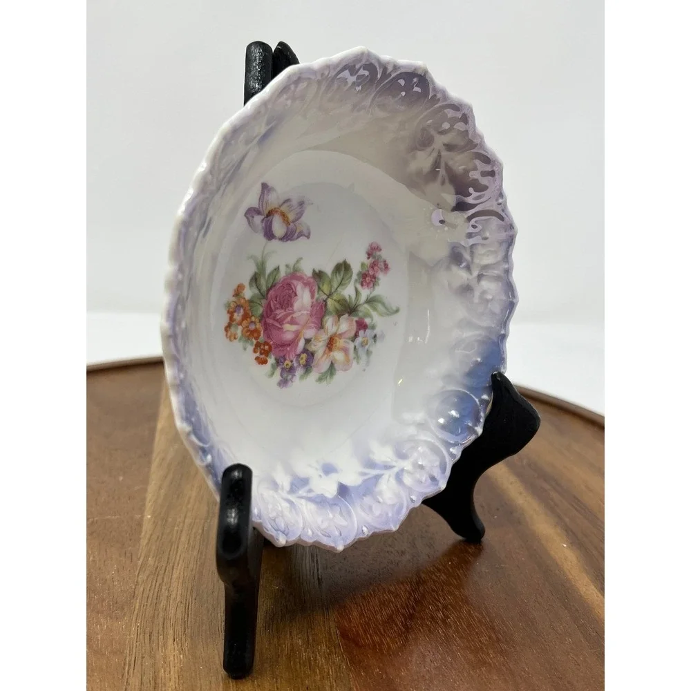 Vintage Bavaria Floral Decorative Plate Scalloped‎ Edge Lavender Trim